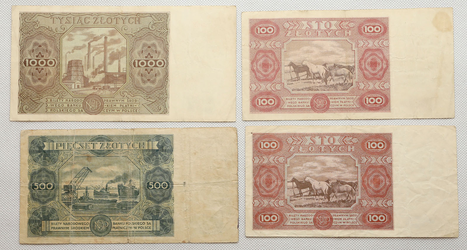 100, 500, 1000 złotych 1947, zestaw 4 banknotów
